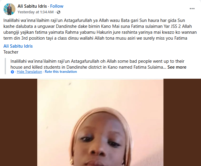 Community mourning Fatima's death