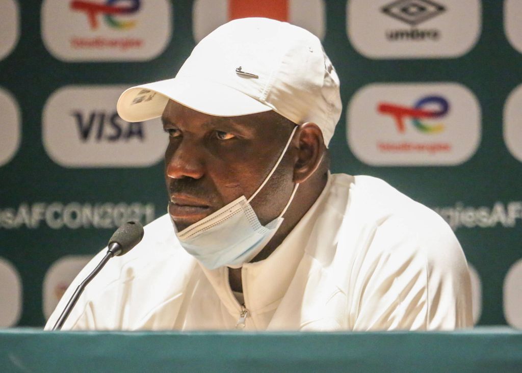 Coach Augustine Eguavoen of Nigeria during the Africa Cup of Nations post match virtual press conference