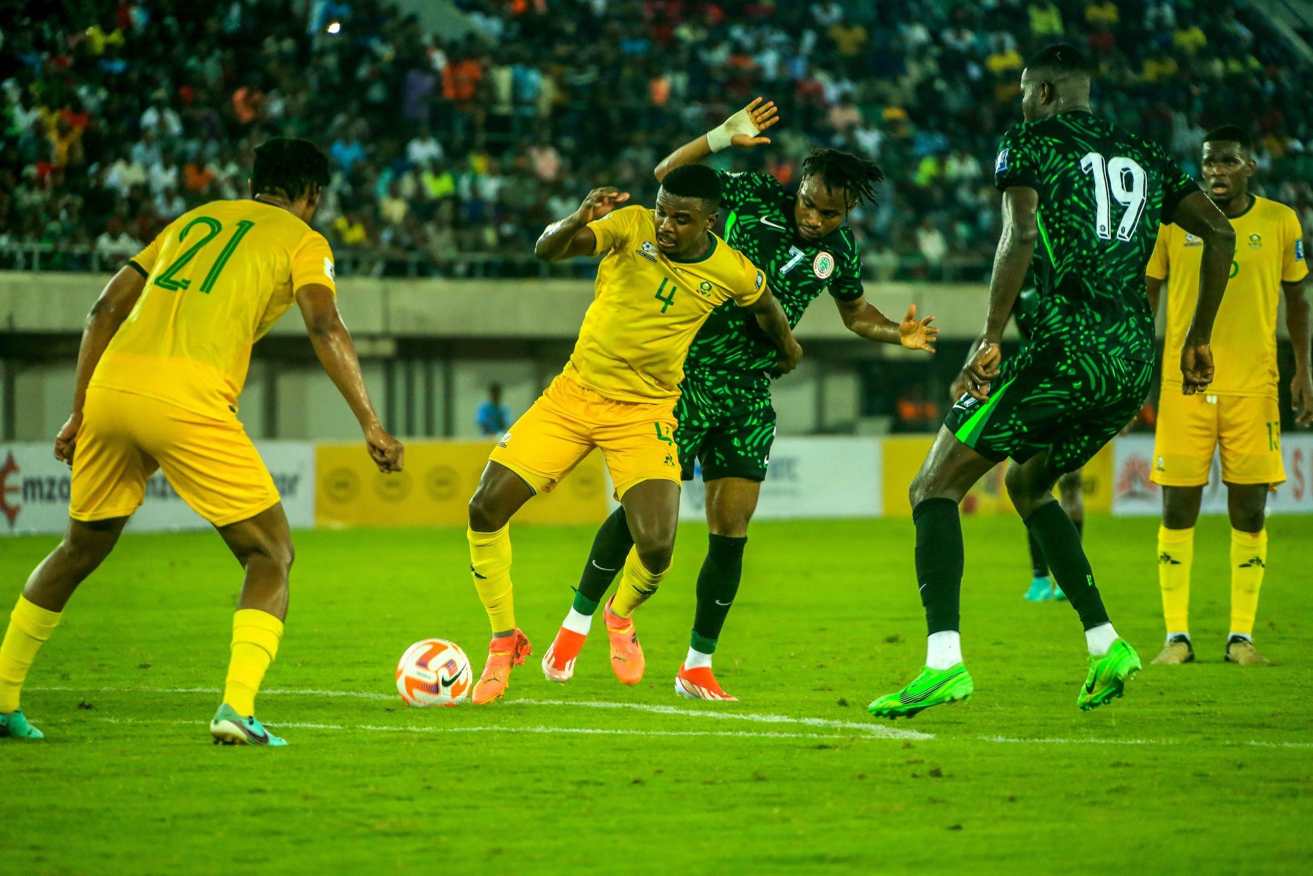 Teboho Mokoena of South Africa and Ademola Lookman of Super Eagles