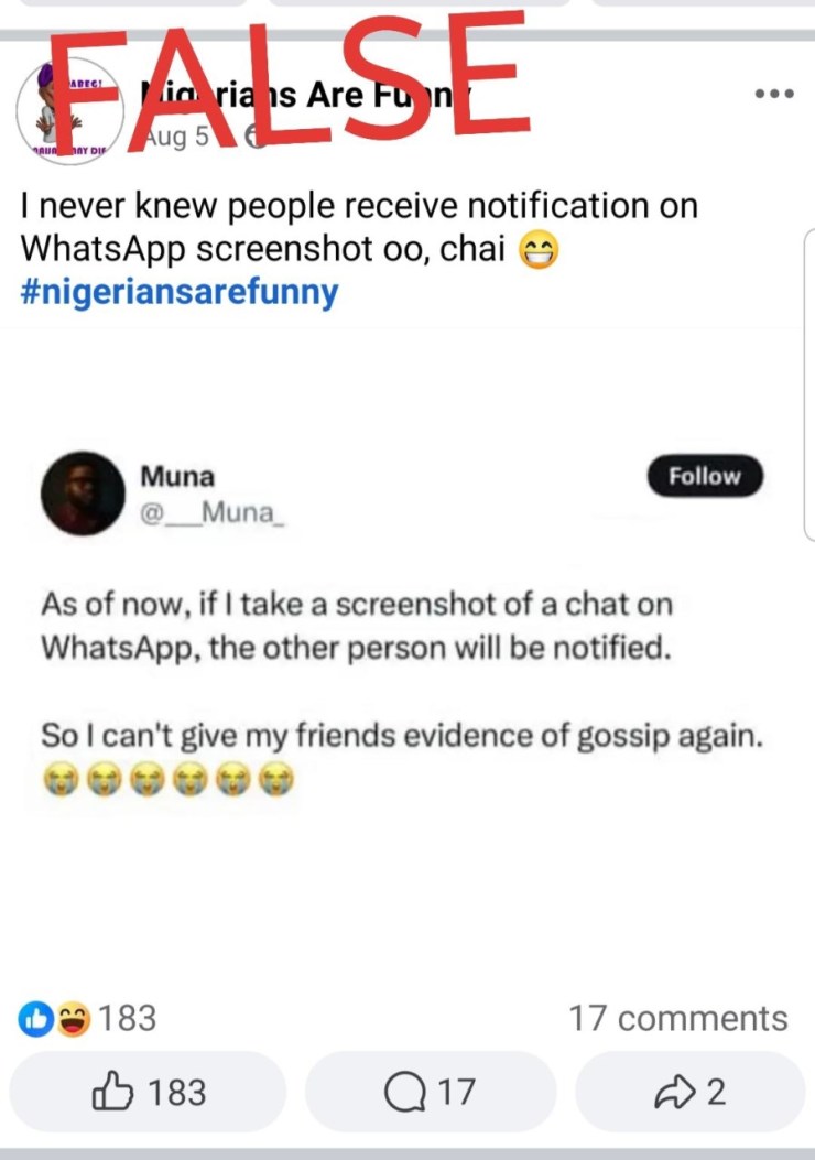 WhatsApp chat screenshot test