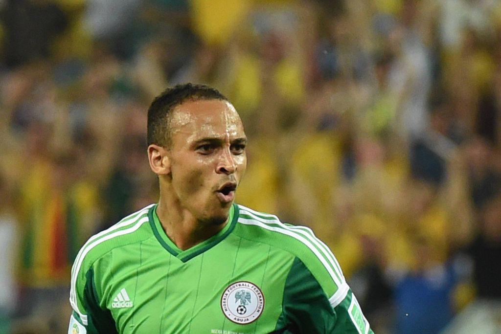 Peter Osaze Odemwingie celebrates the goal during a Group F match between Nigeria and Bosnia and Herzegovina of 2014 FIFA World Cup at the Arena Pantanal Stadium in Cuiaba, Brazil, on June 21, 2014