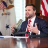 Vice President JD Vance hosting an episode of the Charlie Kirk Show in the Eisenhower Executive Office Building.