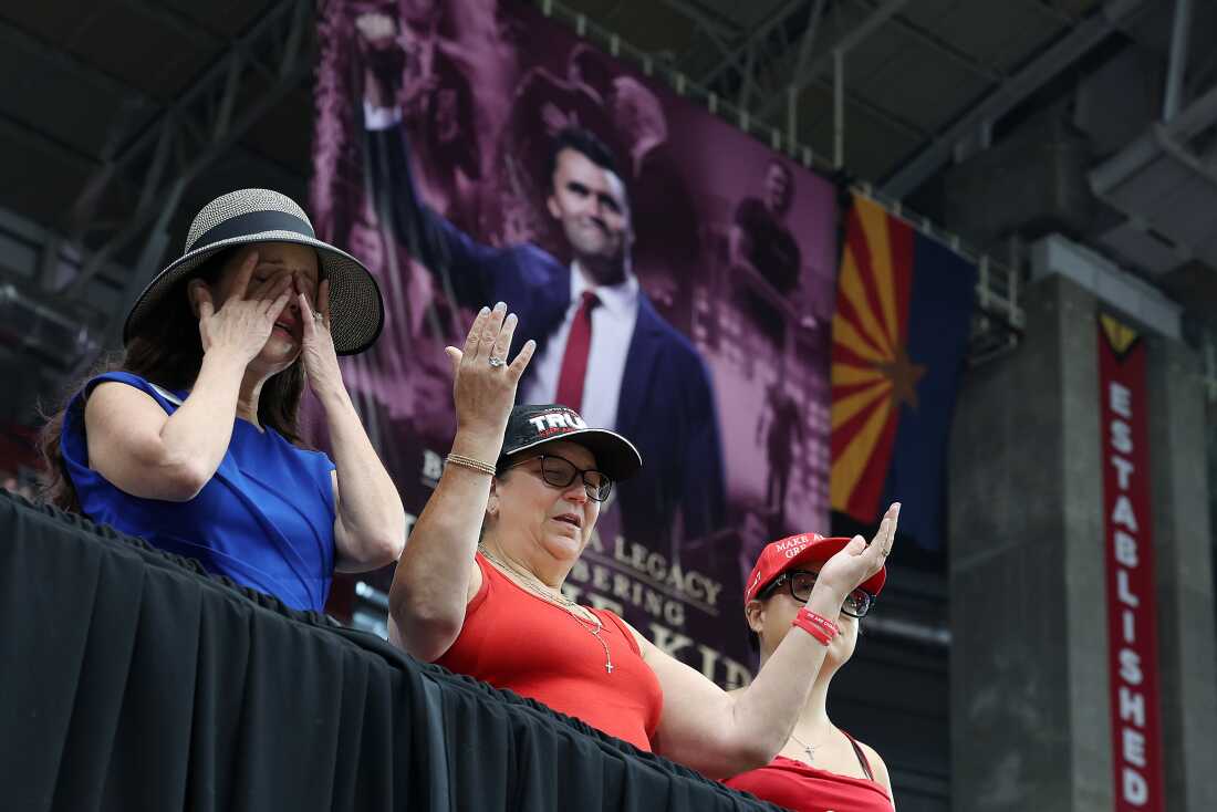 Crowd seated inside State Farm Stadium for Charlie Kirk's memorial service