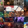 A collage of various video game screenshots and board games.