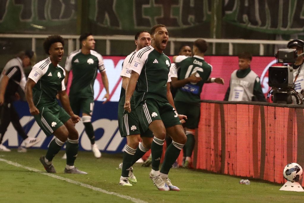 Cyriel Dessers celebrates after scoring for Panathinaikos