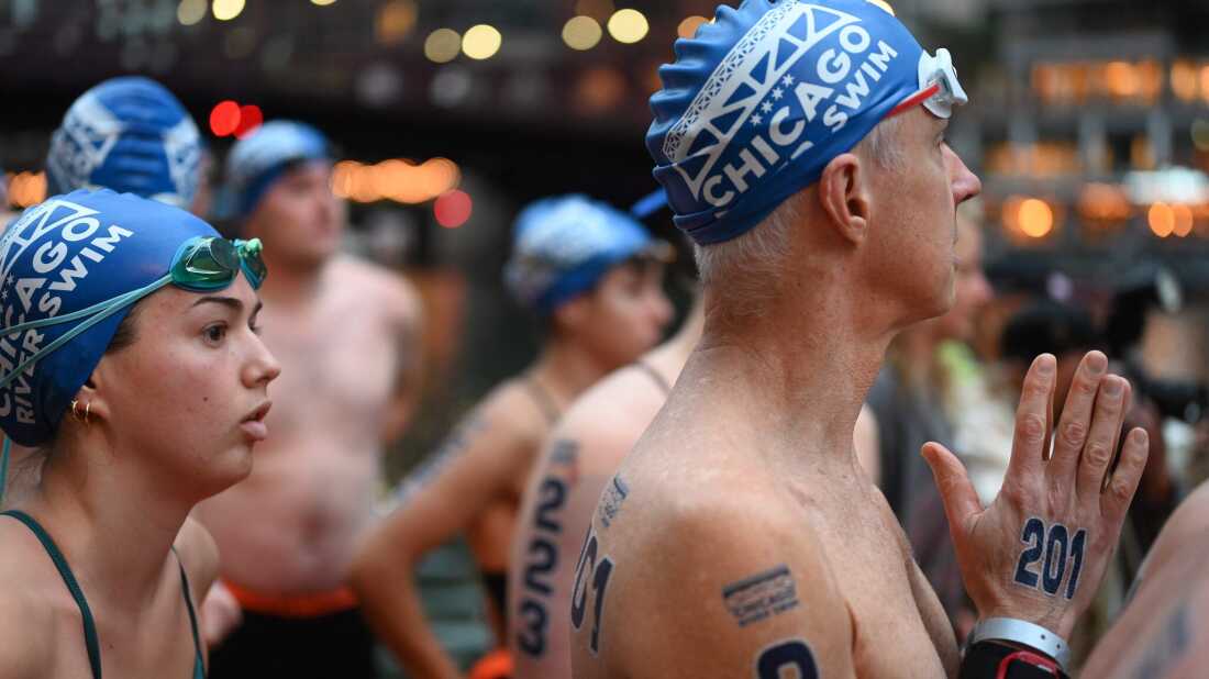 Participants preparing for the first Chicago River Swim event on September 21, 2025.