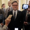House Speaker Mike Johnson speaking to reporters at the U.S. Capitol