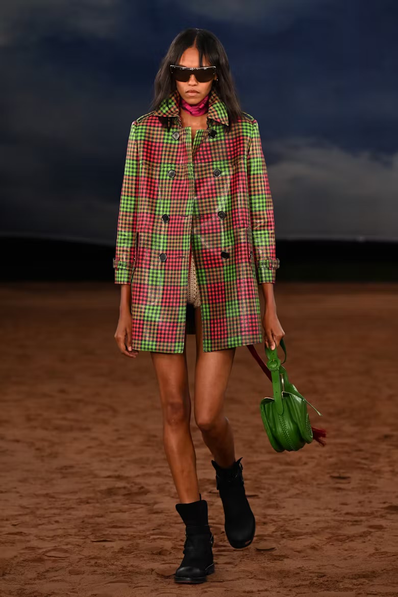 Model walking the runway at London Fashion Week SS26