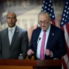 Senate Minority Leader Charles Schumer, D-N.Y., and House Minority Leader Hakeem Jeffries, D-N.Y., speak at a press conference at the U.S. Capitol on June 11, 2025 in Washington, D.C.