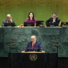 President Donald Trump speaking at the United Nations General Assembly in New York City.