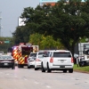 Emergency responders and law enforcement at the scene of a shooting at a U.S. Immigration and Customs Enforcement detention center in Dallas, Texas.