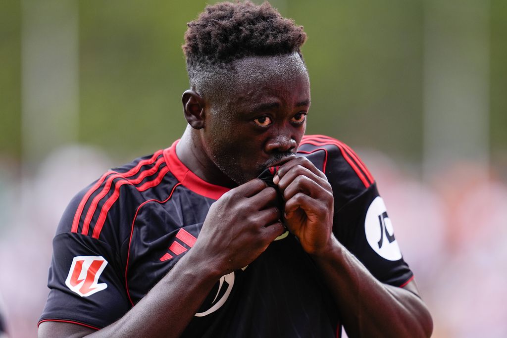 Akor Adams celebrating a goal during LaLiga match at Estadio de Vallecas