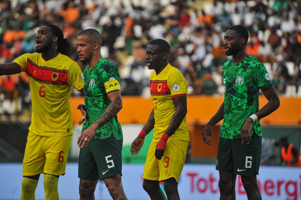 William Ekong, Semi Ajayi and Kialonda Gaspar, Jonathan Buat of Angola, during the Afcon 2023 match