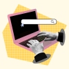 3D artwork depicting clock, deadline, and internet search concepts.