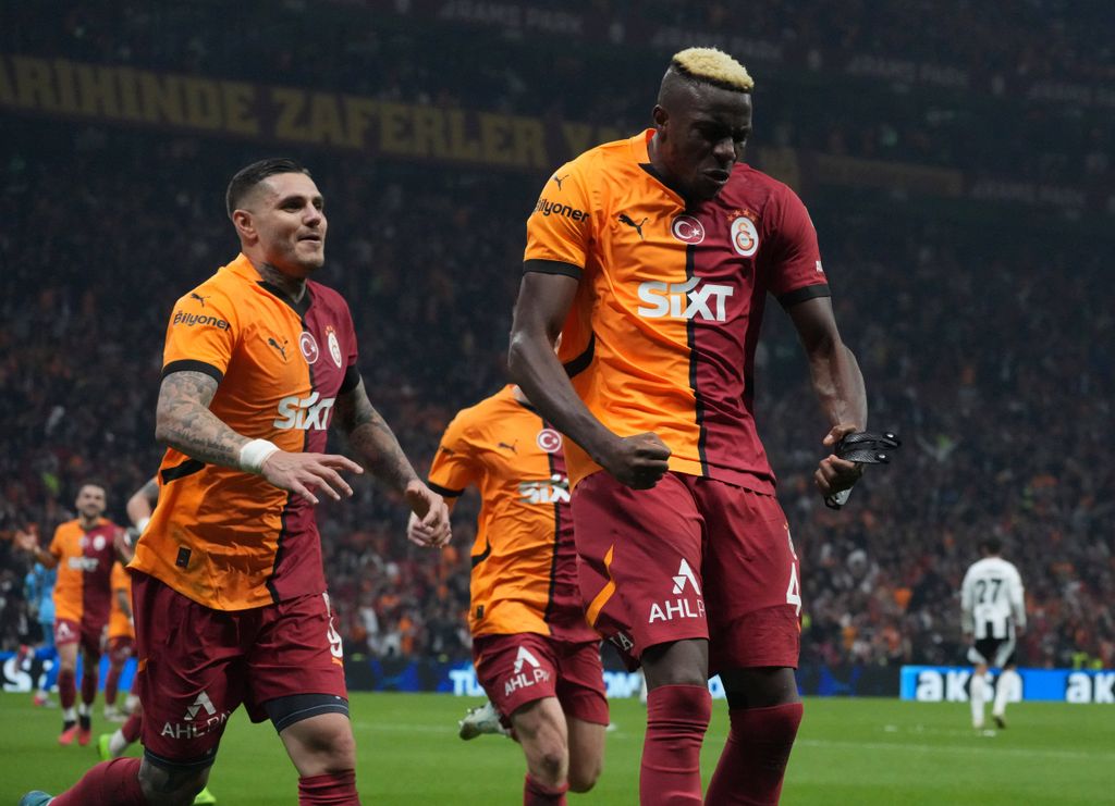 Victor Osimhen celebrating a goal with Mauro Icardi during Turkish Super League derby