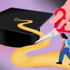 Illustration of a graduation cap with a tassel transforming into a pathway, symbolizing educational opportunities