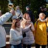Latvian choir celebrating European referendum near Moldovan Parliament in Chisinau