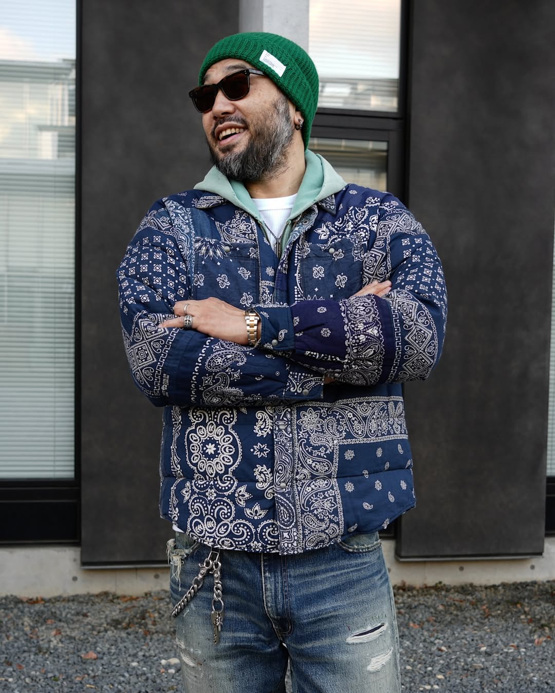 Men's fall 2025 fashion featuring classic knit beanie styled with a jacket