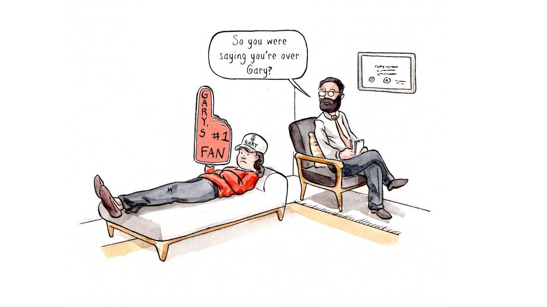 Illustration of a therapist and patient discussing romantic obsession.