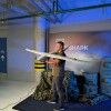 A Ukrainian man showcases a military drone at an arms expo in Lviv, Ukraine, August 28.