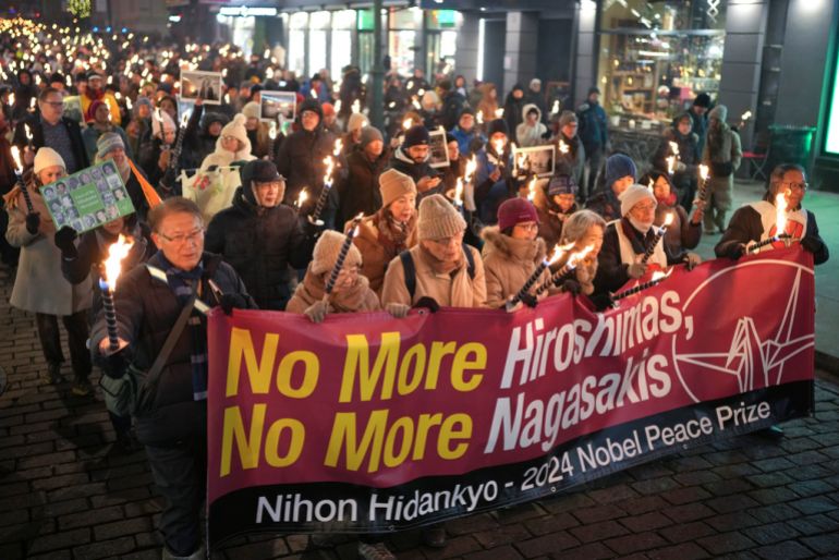 peace march with banner