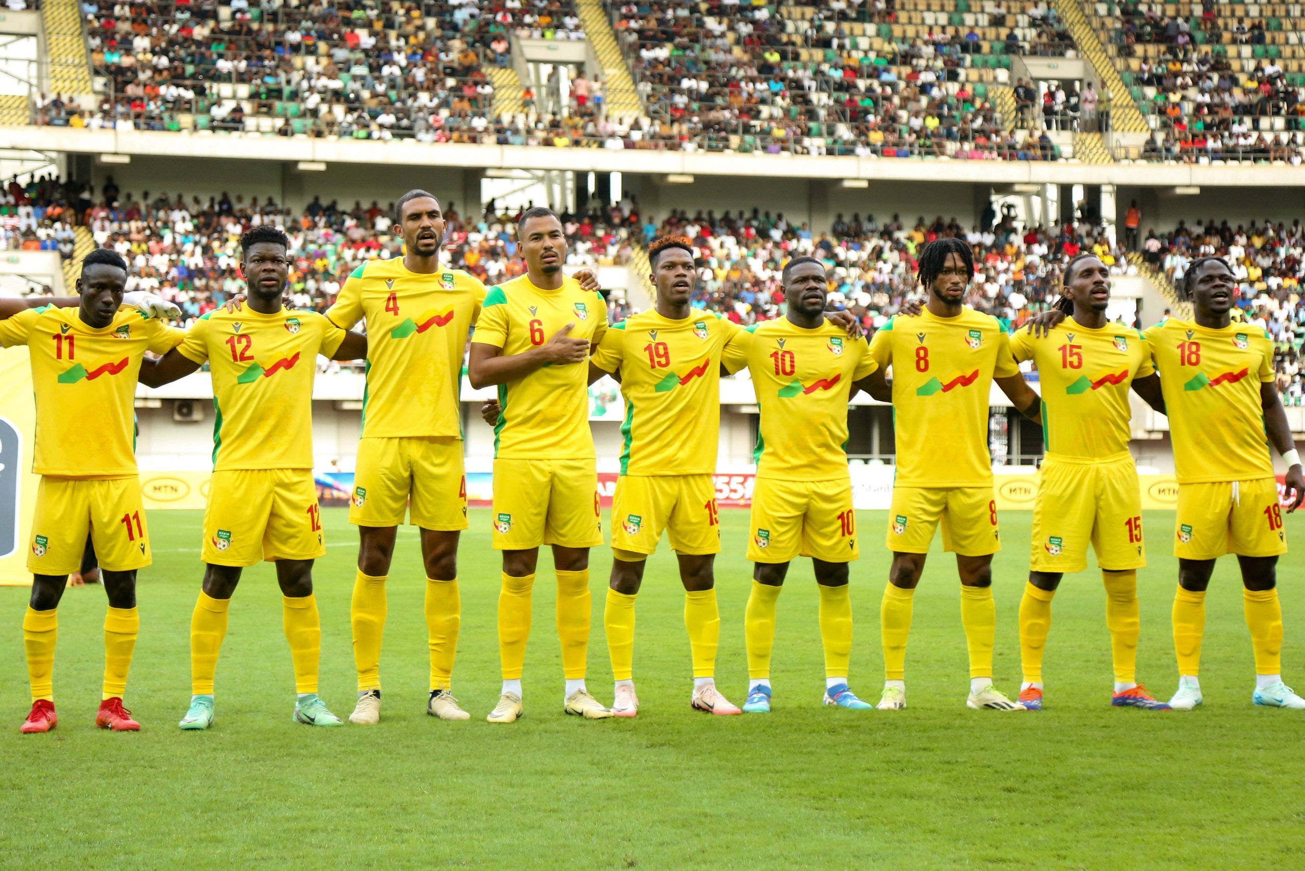 Benin lineup during the 2025 Africa Cup of Nations AFCON qualifier match between Nigeria and Benin Republic at Godwill Akpabio Stadium