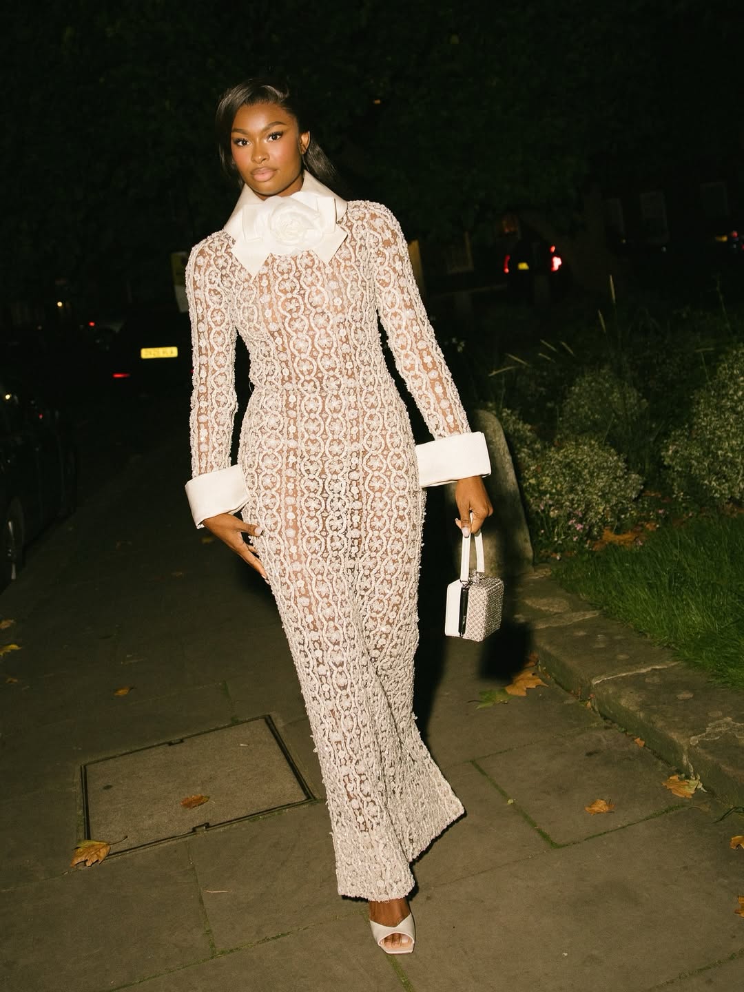 lace embellished rehearsal dinner dress
