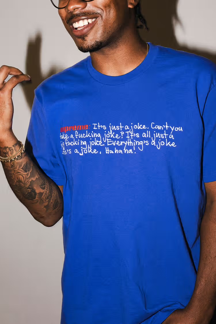 Supreme Fall 2025 'Joke' Tee with a self-referential print