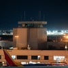 A dark air traffic control tower is seen during a temporary ground stop at the Nashville International Airport.