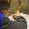 A student at Longwood Middle School in Middle Island, N.Y., takes a math test.