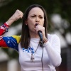 Opposition leader Maria Corina Machado speaking at an anti-government protest in Caracas