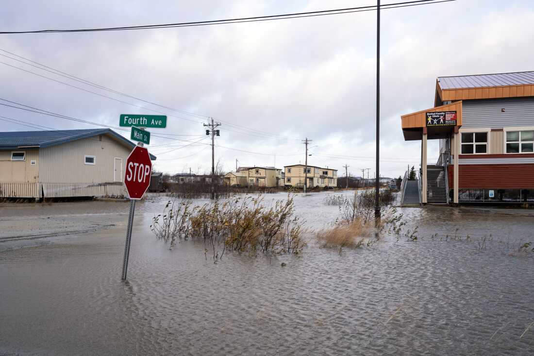 Floodwaters rise in Bethel following ex-Typhoon Halong on Oct. 12, 2025.