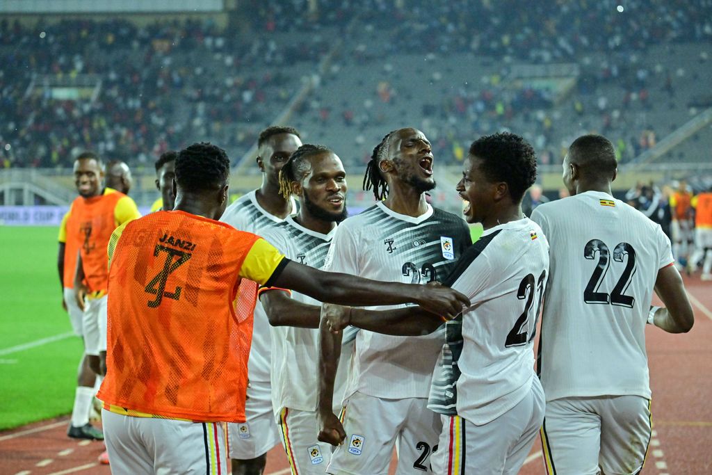 Uganda players celebrating during World Cup qualifier
