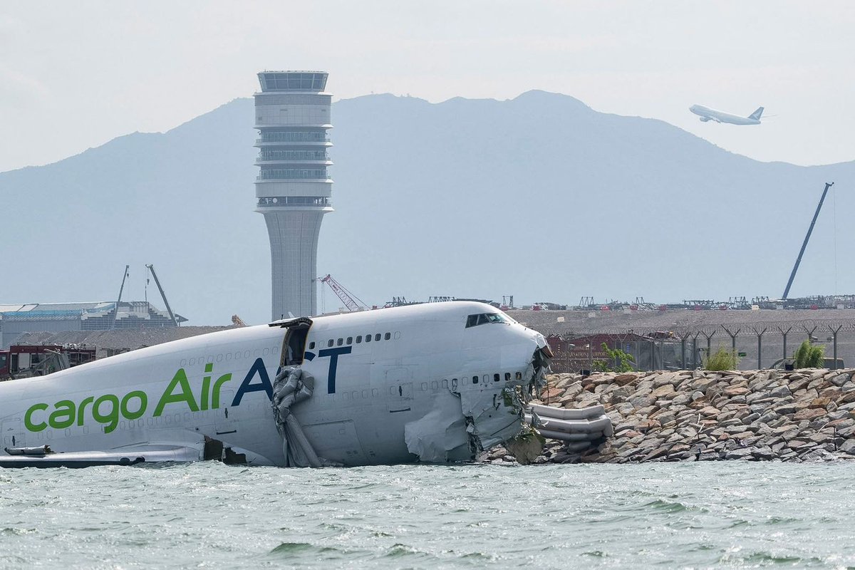 Cargo plane crashes into sea at Hong Kong Airport killing two ground staff