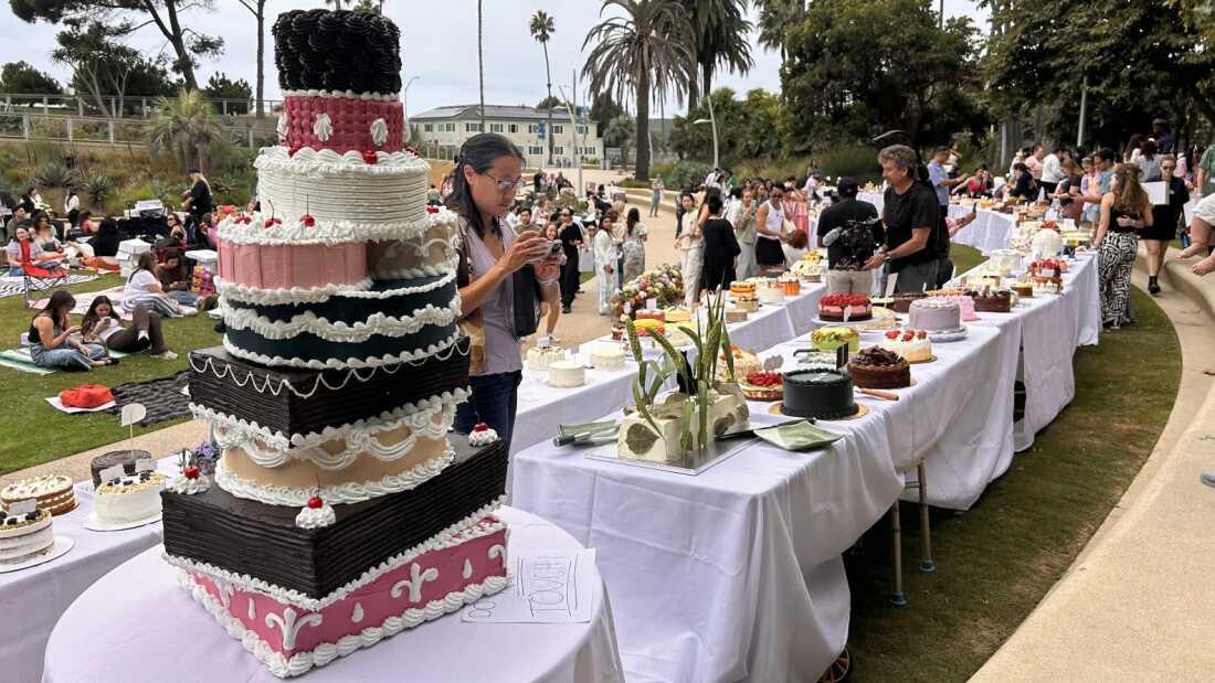 A towering cake at the Cake Picnic in Santa Monica.