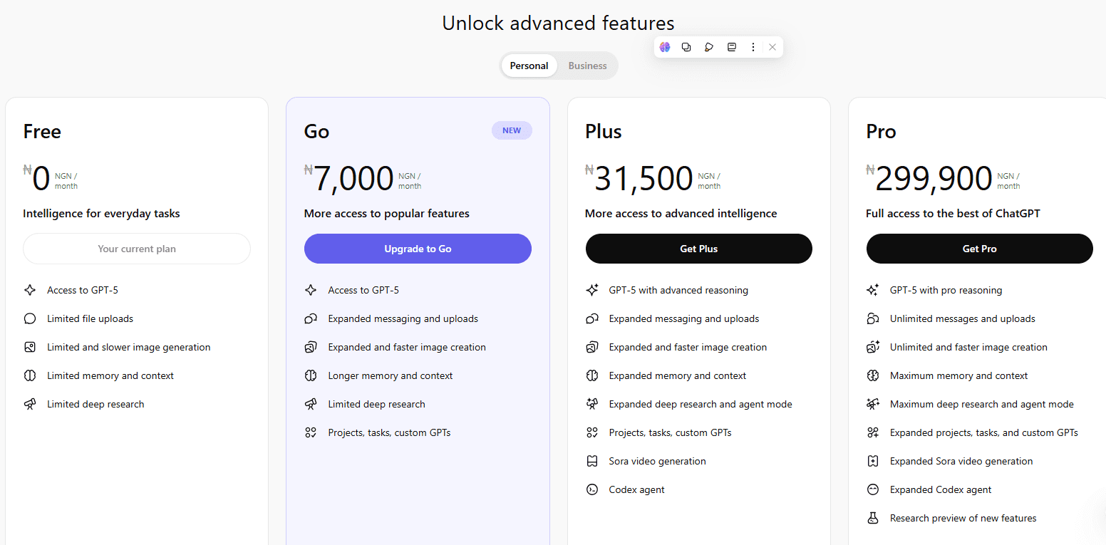 ChatGPT Go Plans