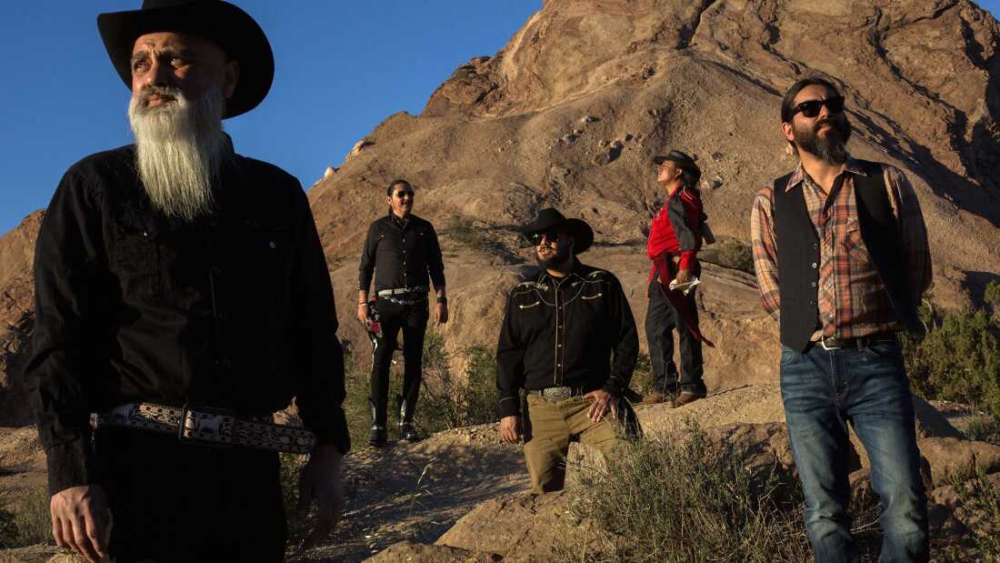 Spaghetti Cumbia posing for a portrait at Vasquez Rocks, northern Los Angeles County, March 26, 2022.