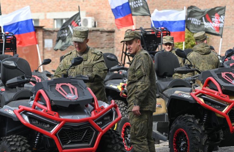 Russian soldiers receive new equipment for ongoing conflict in Ukraine, Rostov-on-Don, Russia, October 3, 2025.