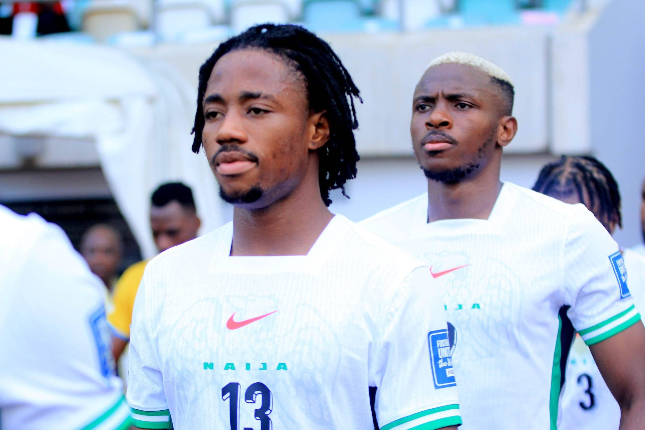 Benjamin Fredrick and Victor Osimhen during 2026 FIFA World Cup qualifier