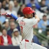Trea Turner of the Philadelphia Phillies hits an RBI single against the Milwaukee Brewers on September 03, 2025. Turner appears poised to win the National League batting title with an average of just .305.