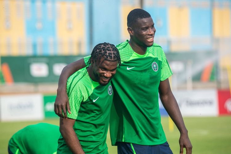 Nigeria Super Eagles stars Terem Moffi and Paul Onuachu.