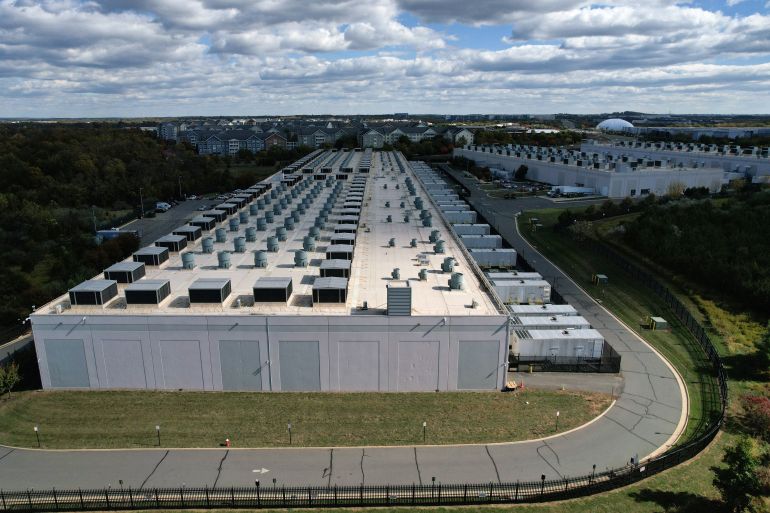 Aerial view of Amazon Web Services Data Center in Ashburn, Virginia