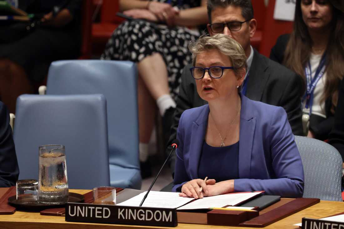 British Foreign Secretary Yvette Cooper attends a Security Council meeting during the United Nations (UN) General Assembly on September 23, 2025 at UN headquarters in New York City. That day, she also met with her counterparts from seven allied countries in the EU and Asia.